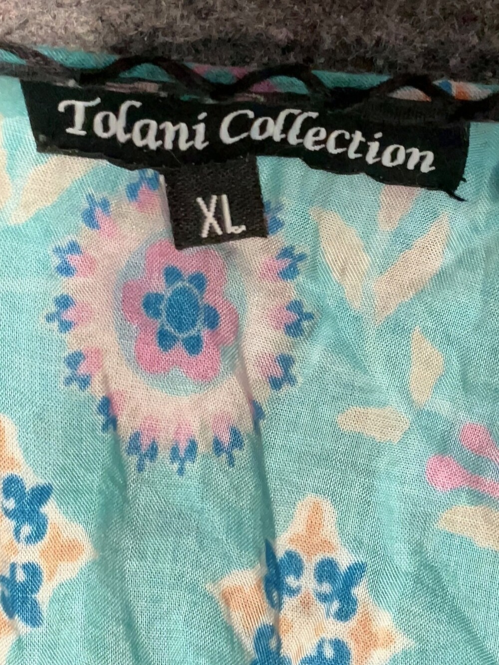 Tolani Black Boho Tunic with Coral and Teal Accents | Size XL - Picture 3 of 4
